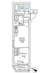 京王線 初台駅 徒歩6分の賃貸マンション 2階1DKの間取り