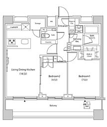 目黒区下目黒1丁目マンション 2LDKの間取図画像