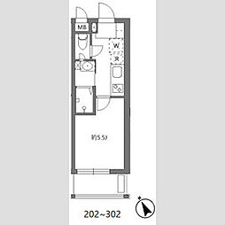 アリカ大森1 1Kの間取図画像