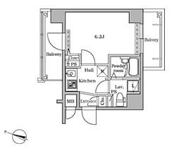 レジディア広尾2 1Kの間取図画像