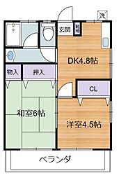 第一みつる荘 2DKの間取図画像