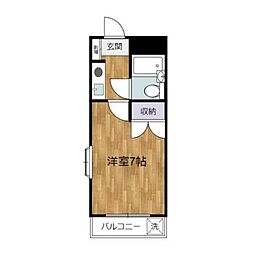 京王線 中河原駅 徒歩7分の賃貸マンション 2階1Kの間取り