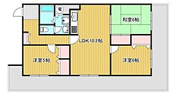 八尾志紀スカイハイツ 3LDKの間取図画像