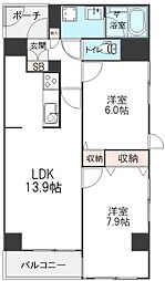 グランベル上野の杜 2LDKの間取図画像