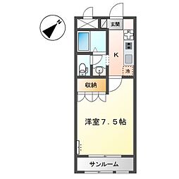 パーソナル桑の花 1Kの間取図画像