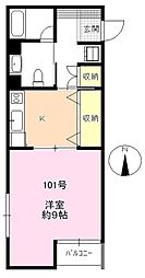 サンディハイツ鶴賀 1Kの間取図画像