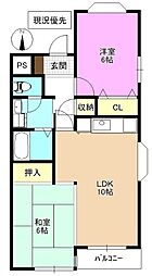 大成コート檀田B棟 1LDKの間取図画像