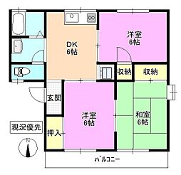 グリーンタウン三輪B棟 3DKの間取図画像