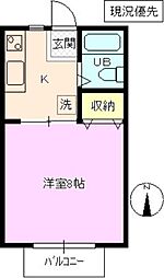 サンシティ箱清水 1Kの間取図画像