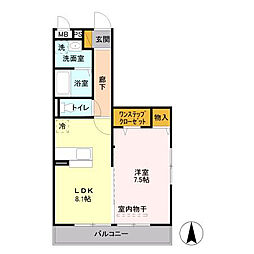 アミティエ三輪 2階1LDKの間取り
