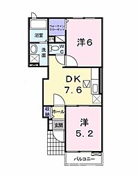 JR赤穂線 香登駅 バス3分 大内下車 徒歩4分の賃貸アパート 1階2DKの間取り