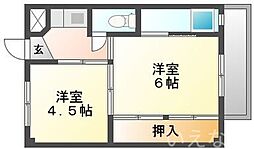 ビレッジハウス一宮2 2Kの間取図画像