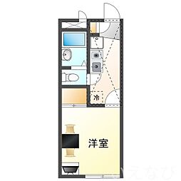 レオパレスミッドフォート 1階1Kの間取り