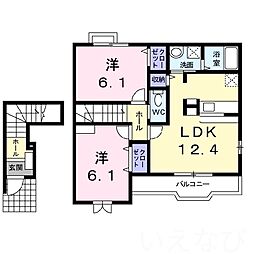 JR赤穂線 香登駅 バス5分 大内下車 徒歩3分の賃貸アパート 2階2LDKの間取り