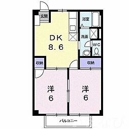シェヌー北棟 2DKの間取図画像