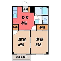 コートビレッジヤマモトB 2DKの間取図画像