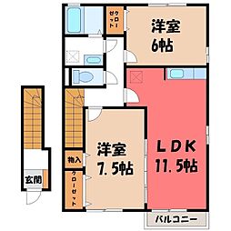 ロイヤルガーデン連取D 2LDKの間取図画像