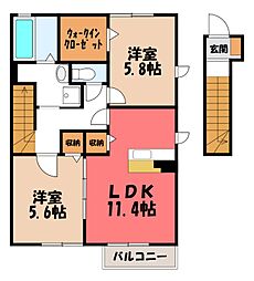 カンパーニュK1 2LDKの間取図画像