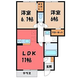 フェリーチェ 1階2LDKの間取り