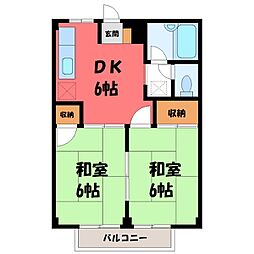 シティーハイツ小八木B 2DKの間取図画像
