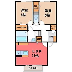 アフィシオン北代田 2LDKの間取図画像