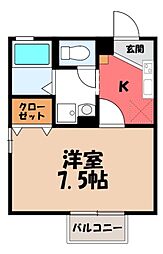 マルベリー弐番館 1Kの間取図画像