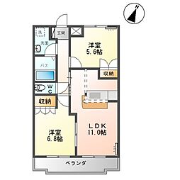 ヒーリングカーサA棟 2LDKの間取図画像
