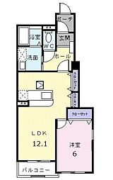 メゾン・アンソレイエ2 1LDKの間取図画像
