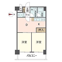 ライオンズマンション堀川 2DKの間取図画像