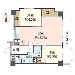 シティコープ東本町 2LDKの間取図画像