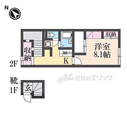 レオパレス東園田II 2階1Kの間取り