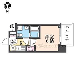 サンクラッソ伊丹 8階1Kの間取り