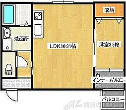 レーブ茨木元町 1LDKの間取図画像