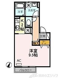 アウラ千里丘 1Kの間取図画像