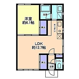 信開セルーラ山代温泉南1 1LDKの間取図画像
