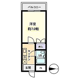 信開グランドハイツ 1Kの間取図画像