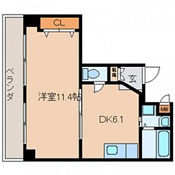 プレイス十日市 1DKの間取図画像