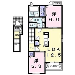 サンフローラＡ 2階2LDKの間取り