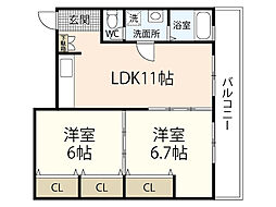 公園通り大須賀 2LDKの間取図画像