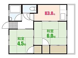 津田コーポ 2Kの間取図画像