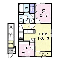 シャトーキンキA 2LDKの間取図画像