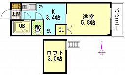 セントラルリバー 1Kの間取図画像