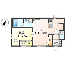 グランデール谷本 1LDKの間取図画像