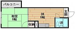 コーポ安留 1DKの間取図画像
