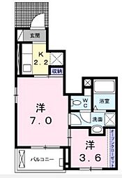 ソーレ二葉 1Kの間取図画像