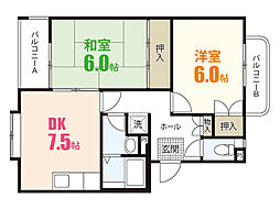 Michiroom可部南 2DKの間取図画像