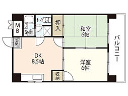 カーサ南大正 2DKの間取図画像
