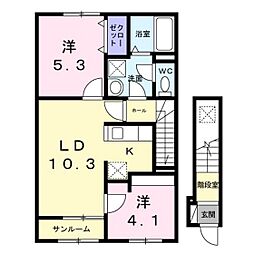 クレール亀山 2LDKの間取図画像