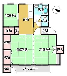 公社多摩川住宅ハ-11号棟 3Kの間取図画像