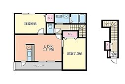 コンフリエ下里I 2階2LDKの間取り